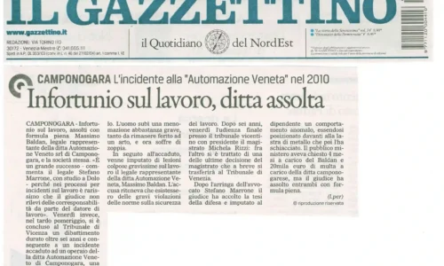 Automazione Veneto assoluzione totale infortunio 2010