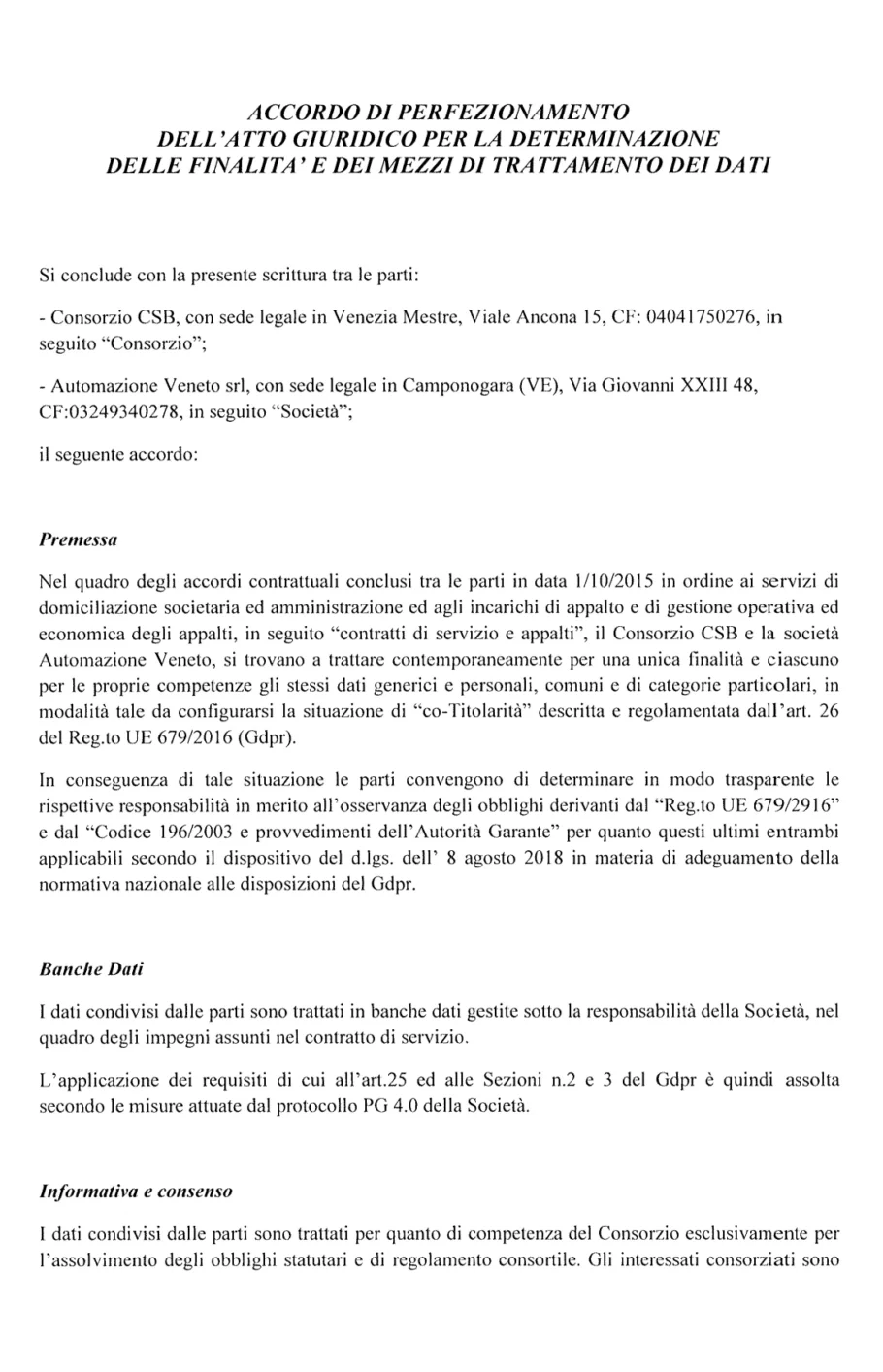 accordo privacy e responsabile dei dati consorzio csb