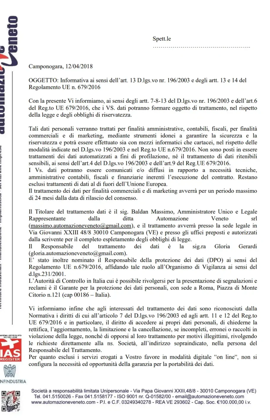 privacy policy clienti e fornitori