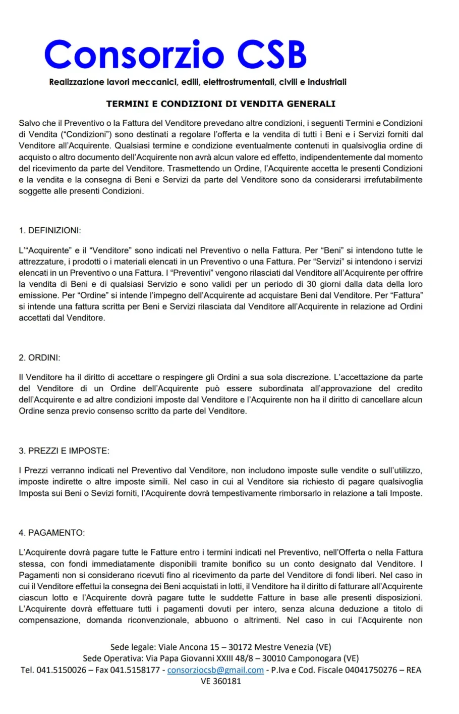 termini e condizioni generali di vendita consorzio csb
